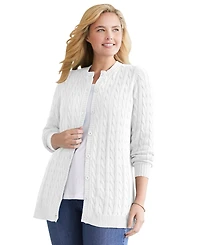 Woman Within Plus Cotton Cable Knit Cardigan Sweater