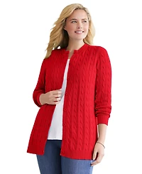 Woman Within Plus Cotton Cable Knit Cardigan Sweater
