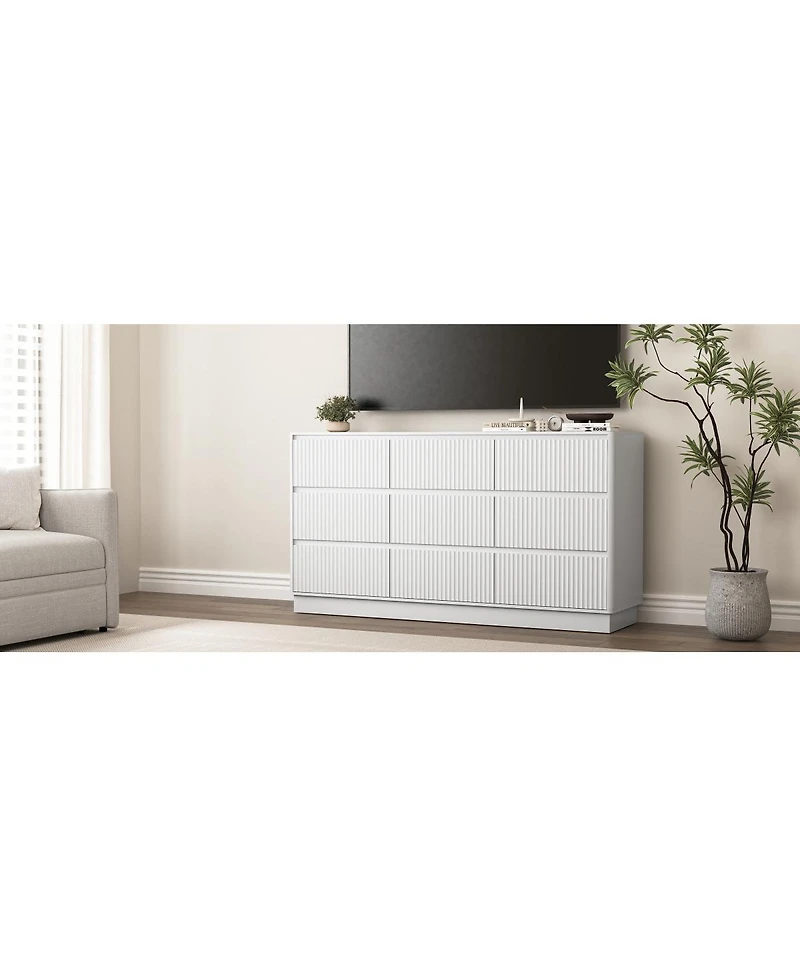 Streamdale Furniture 9 Drawer 63" Wide Wood Dresser, Modern Long Tv Stand
