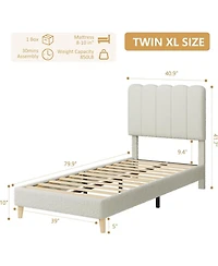 gaomon Twin Xl Bed Frame, Boucle Upholstered Platform with Wave Headboard Easy Assembly, Wooden Slats Support, No Box Spring Needed,
