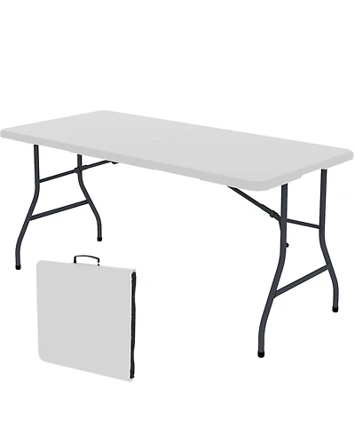 Decksplore 5 Foot Blow Molded Folding Table Foldable Portable Banquet Table Weather Resistant Table for Patio Camping Party Garage
