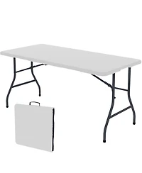 Decksplore 5 Foot Blow Molded Folding Table Foldable Portable Banquet Table Weather Resistant Table for Patio Camping Party Garage