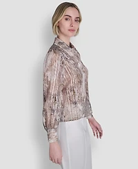 Dkny Petite Printed Long-Sleeve Top