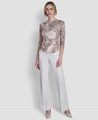 Dkny Petite Boat Neck Printed Top