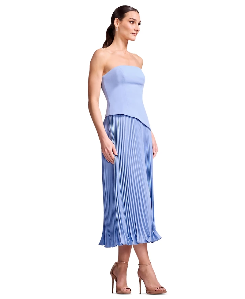 Dress the Population Women's Strapless Asymmetric Pleated Slit Midi