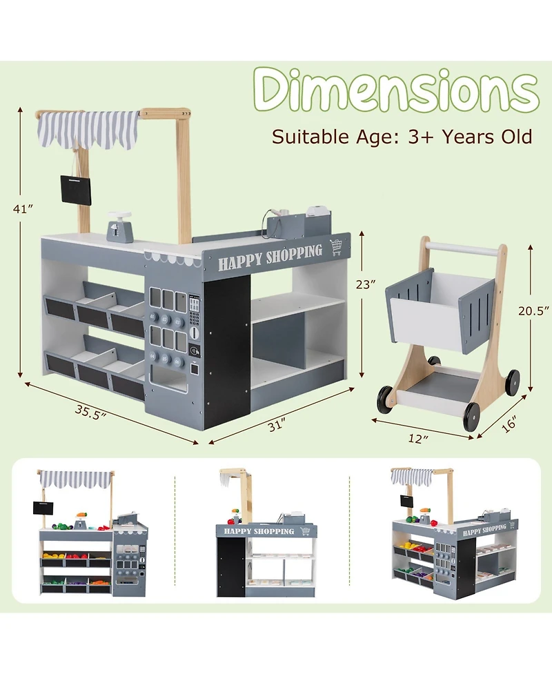 Slickblue Pretend Play Supermarket Toy Set with Cart for Kids