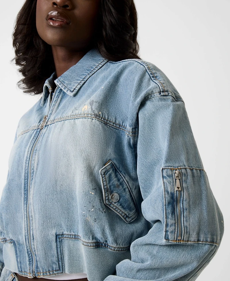 Guess Women's Anna Collared Cropped Bomber Jacket