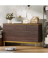 gaomon 7 Drawers Dresser for Bedroom, 54in Wide Fluted Chest of Drawers Dresser Wood Storage Cabinet Curved Design Tv Stand with Metal Handles