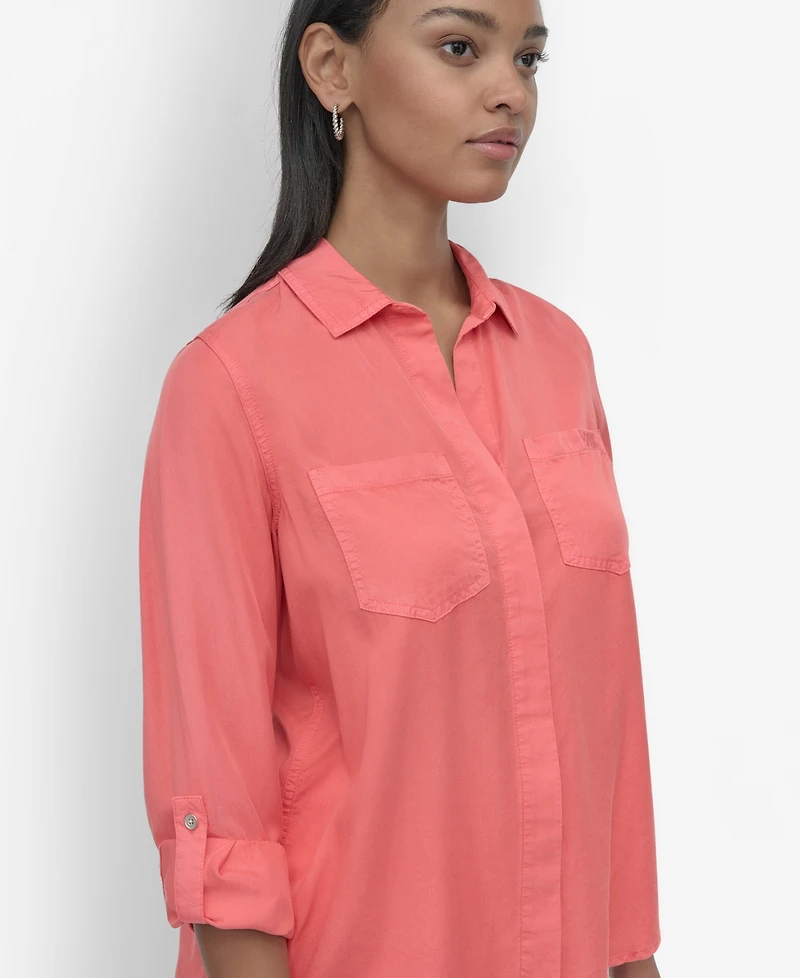 Dkny Jeans Women's Roll-Tab-Sleeve Button-Front Shirt