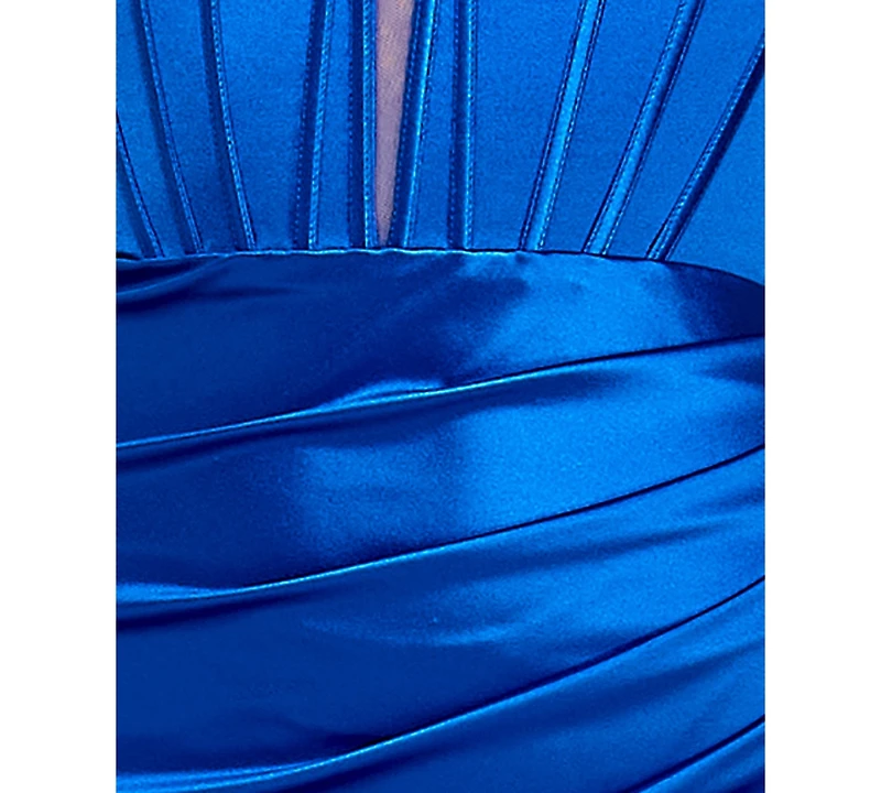 B Darlin Juniors' Sweetheart Neck Ruched Slit Gown