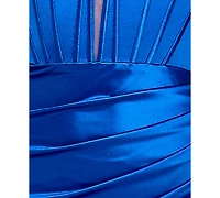 B Darlin Juniors' Sweetheart Neck Ruched Slit Gown