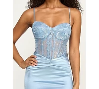 B Darlin Juniors' Lace-Bodice Sweetheart Neck Gown