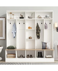 Streamdale Furniture Wide Hall Tree with Storage Bench, Shoe Cabinet & Coat Rack