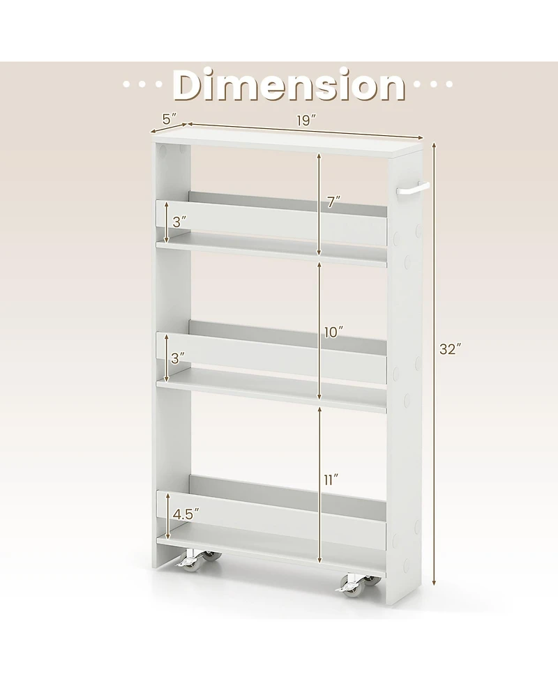 Sugift Narrow Mobile Serving Cart with Open Shelves for Kitchen Bathroom Living Room