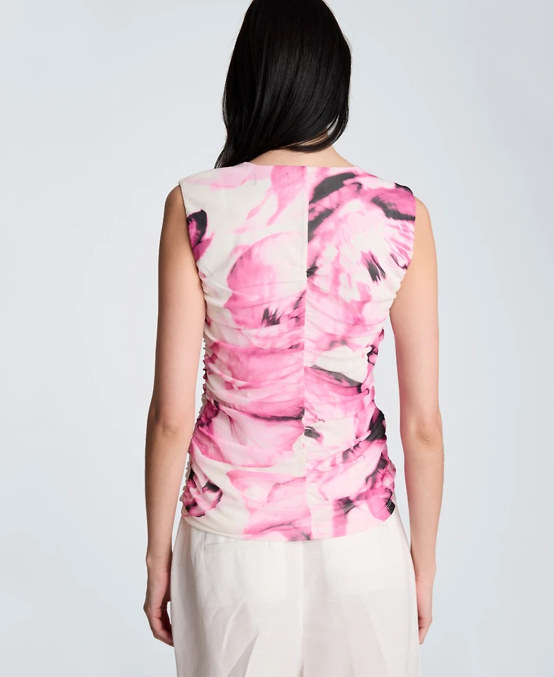 Kenneth Cole Women's Printed Crewneck Sleeveless Top