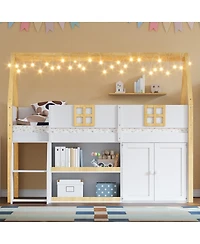 Streamdale Furniture loft bed with Step Staircase, Shelving, Cabinets & Led lights