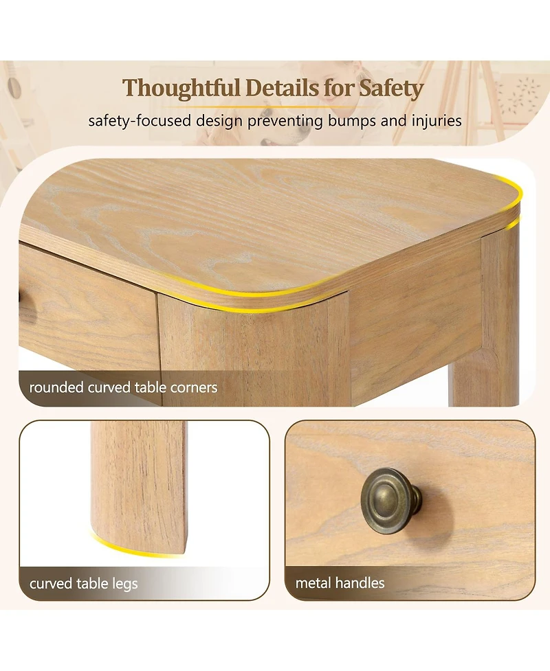 Streamdale Rustic Console Table with Curved Corners, 3 Drawers, Sturdy Sofa Table