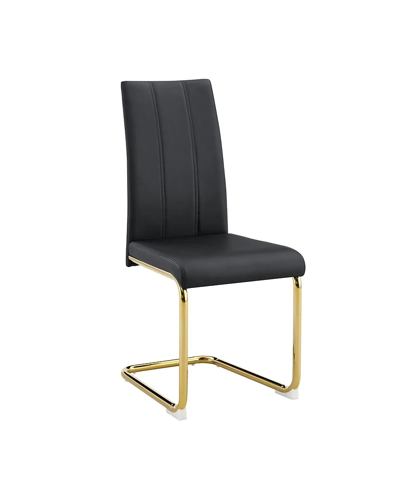 Streamdale 2-Pack Black Pu Upholstered Dining Chairs with Gold Legs