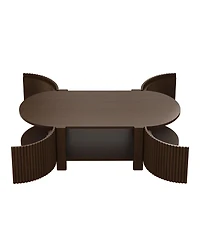 Streamdale Furniture Oval Fluted Coffee Table with Storage, Rubber Solid Wood, Walnut, 47