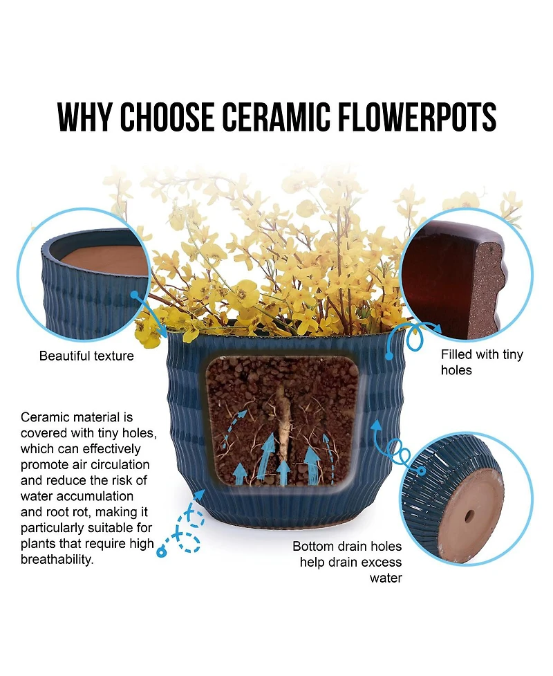 Streamdale Furniture Handmade Ceramic Planter Set of 4, Indoor/Outdoor Flower Pots