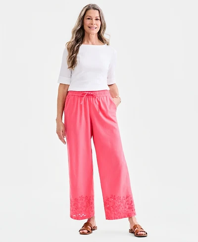 Style & Co Women's Embroidery Linen Blend Pull-On Pants, Macy's Exclusive