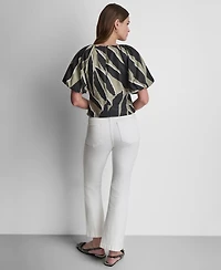 Dkny Women's Printed Scoop-Neck Short-Puff-Sleeve Top