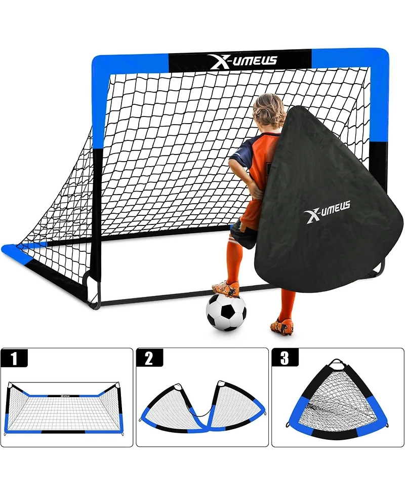 Set of 2 Kids 4x3ft Soccer Goals with Ball, Cones & Pop-Up Nets – Backyard Training Equipment for Ages 3-12, Outdoor Sports Gifts