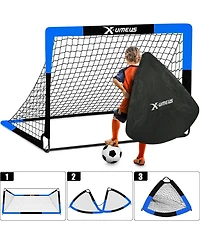 Set of 2 Kids 4x3ft Soccer Goals with Ball, Cones & Pop-Up Nets – Backyard Training Equipment for Ages 3-12, Outdoor Sports Gifts