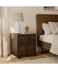 LuxenHome Walnut Nightstand And End Table with Two-Drawer Storage in Durable Manufactured Wood