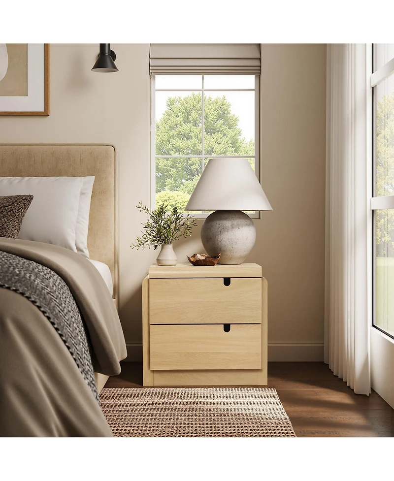 LuxenHome Oak Mid-Century 2-Drawer Nightstand, 20.5'' Engineered Wood Accent Table