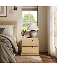 LuxenHome Oak Mid-Century 2-Drawer Nightstand, 20.5'' Engineered Wood Accent Table
