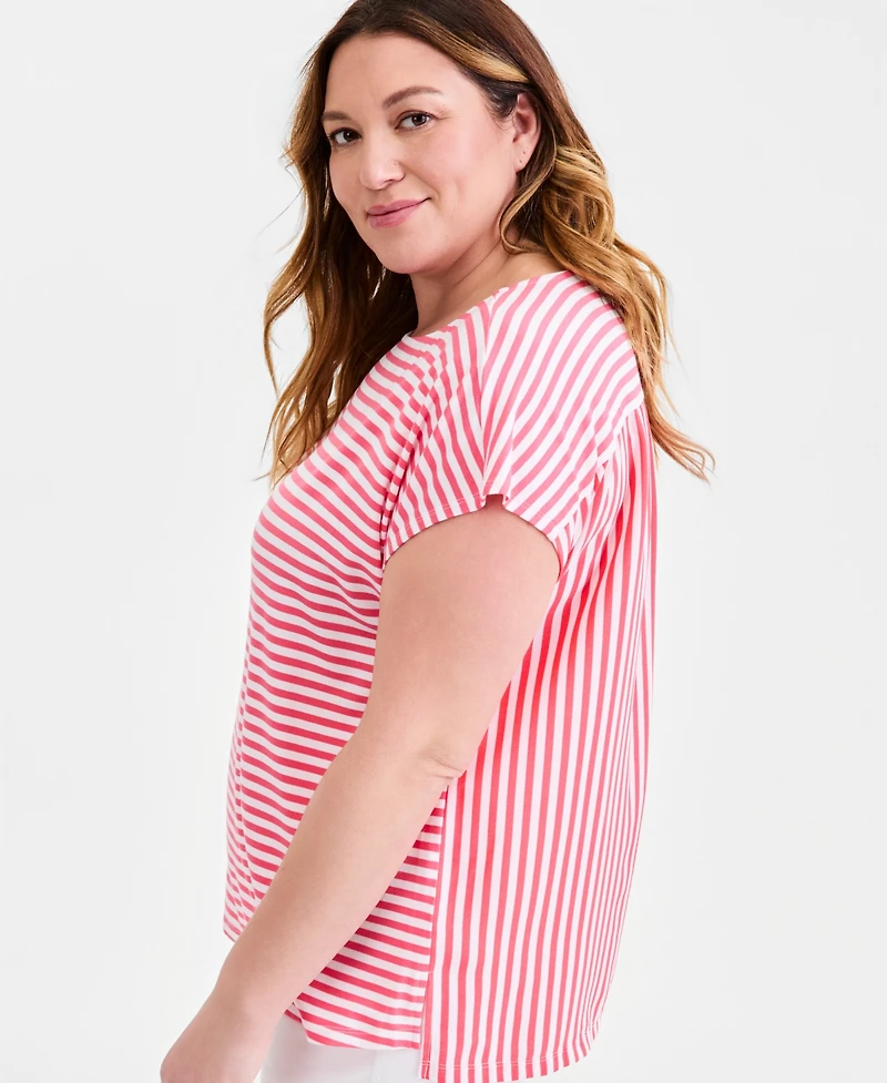 Style & Co Plus Striped Short-Sleeve Mixed-Media Tee, Macy's Exclusive