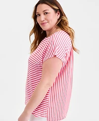 Style & Co Plus Striped Short-Sleeve Mixed-Media Tee, Macy's Exclusive