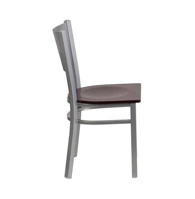 Emma+Oliver 2 Pack Silver Slat Back Metal Restaurant Chair