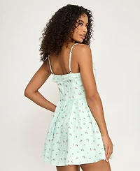 City Studios Juniors' Ditsy Floral Jacquard Lace Trim Bow Dress