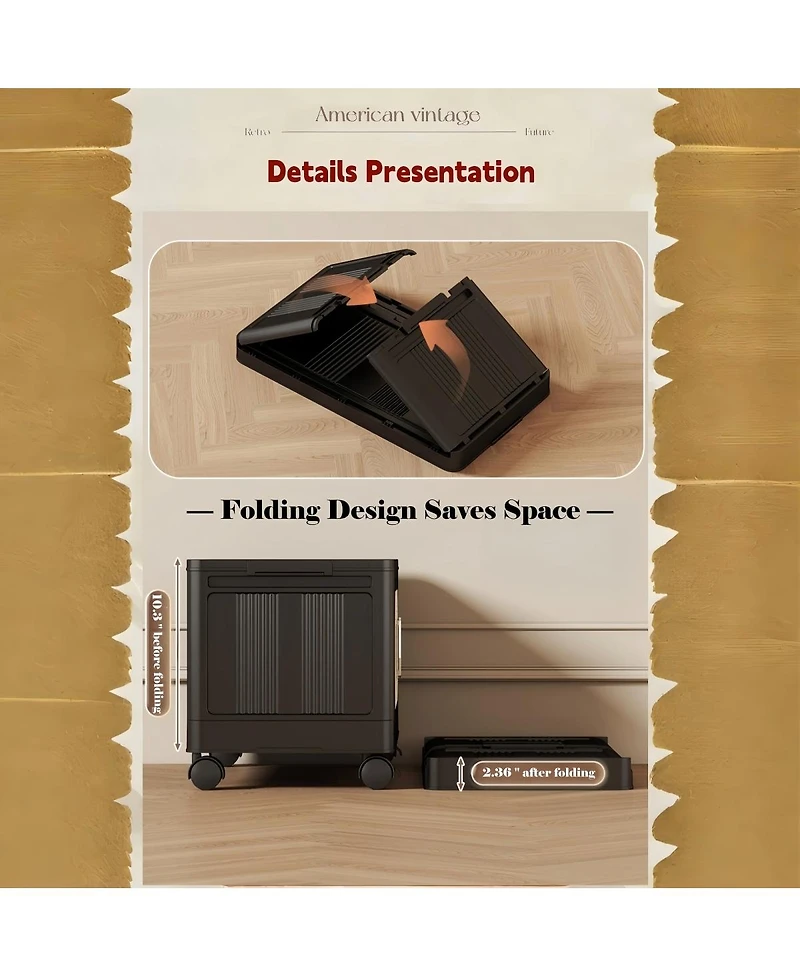 Streamdale Furniture American Retro Folding Storage Cabinet with Wheels