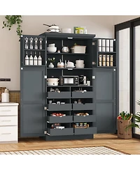 Streamdale Furniture Freestanding Kitchen Pantry Cabinet, 4 Doors, 8 Trays