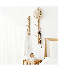 Yigii Oak Wood Wall-Mounted Coat Rack for Coats, Hats, Towels, Purse