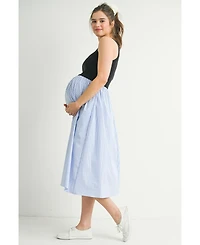Hello Miz Maternity Sleeveless Empire Waist Striped Midi Dress
