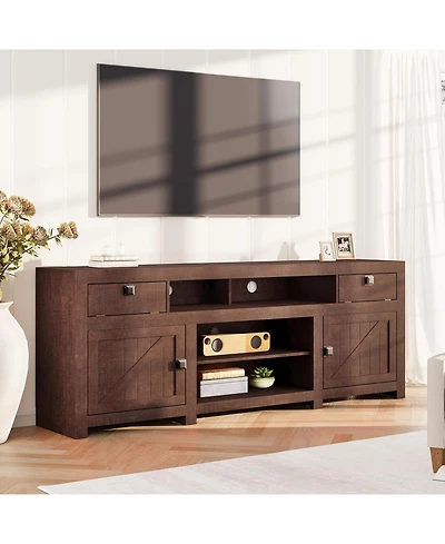gaomon Farmhouse Tv Stand for 75/80 Inch TVs, 70.1" Entertainment Center with 4 Drawers & 3 Open Shelves