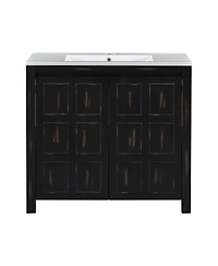 Sillysis 36" Antique Bathroom Vanity with Ceramic Sink, Solid Wood Frame & Soft Close Doors, Spacious Storage Cabinet for Modern Bathrooms