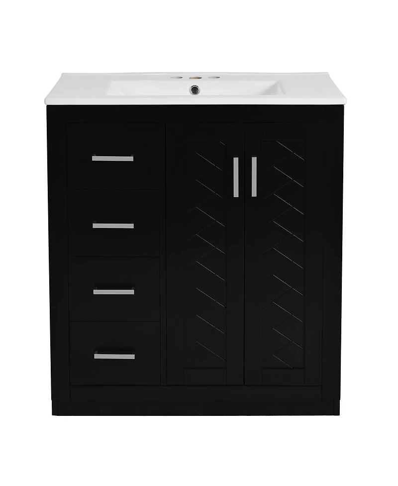 Sillysis 30" Freestanding Bathroom Vanity with Ceramic Sink, 3 Drawers & Soft Closing Doors, Modern Storage Cabinet