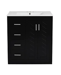 Sillysis 30" Freestanding Bathroom Vanity with Ceramic Sink, 3 Drawers & Soft Closing Doors, Modern Storage Cabinet