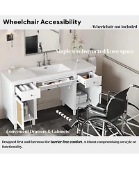 Sillysis 60" Wheelchair Accessible Bathroom Vanity with Smc Sink, Modern Storage Cabinet with Soft Close Drawers & Pine Legs