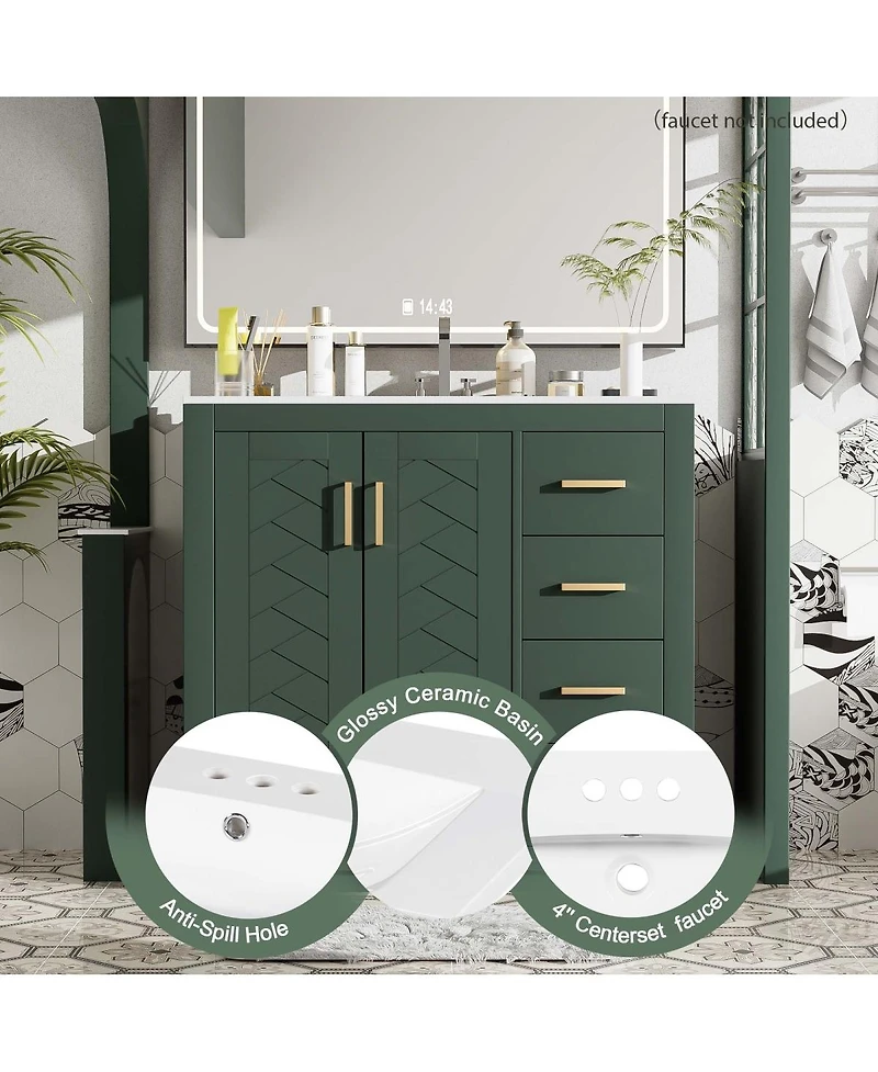 Sillysis 36" Bathroom Vanity with Ceramic Sink, Modern Solid Wood Cabinet & Ample Storage Drawers for Small Spaces