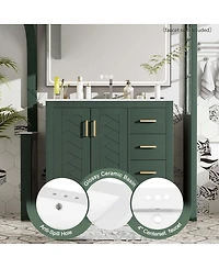 Sillysis 36" Bathroom Vanity with Ceramic Sink, Modern Solid Wood Cabinet & Ample Storage Drawers for Small Spaces