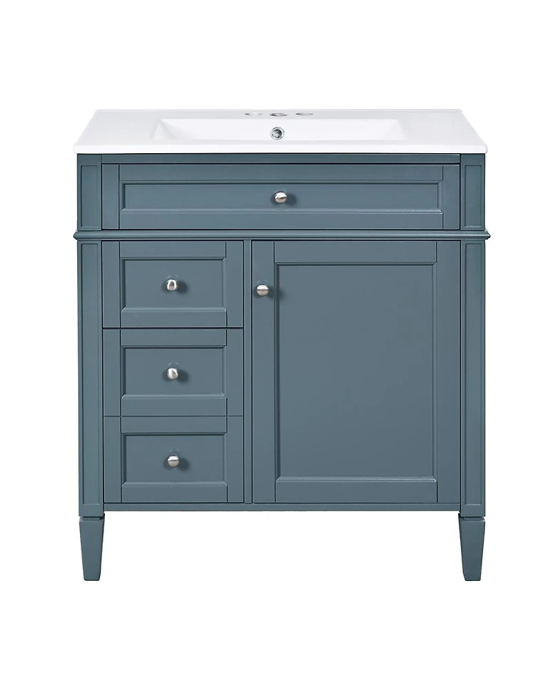 Sillysis Bathroom Vanity with Ceramic Sink, Solid Wood Cabinet, Ample Storage Drawers Adjustable Shelf for Small