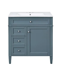 Sillysis Bathroom Vanity with Ceramic Sink, Solid Wood Cabinet, Ample Storage Drawers Adjustable Shelf for Small