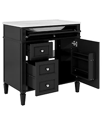 Sillysis 30" Modern Bathroom Vanity with Ceramic Sink, Solid Wood Cabinet, Ample Storage Drawers & Adjustable Shelf for Small Spaces