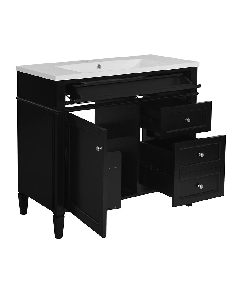 Sillysis 36" Modern Bathroom Vanity with Resin Sink, Freestanding Cabinet 2 Drawers & Tip-out Drawer